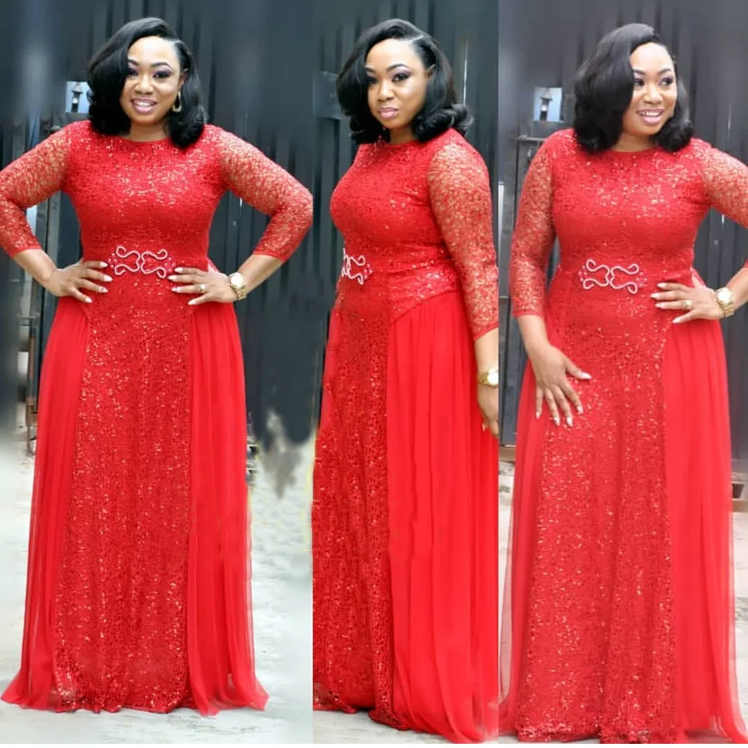 

Lace Chiffon Long Party Dress O Neck Three Quarter Floor Length High Waist Large Size XL XXL XXXL for Women Autumn 2019 New