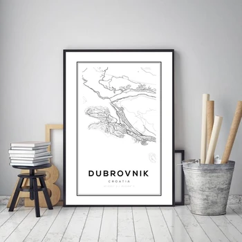 

Black White Dubrovnik Map Wall Art Canvas Painting Prints Croatia Gift Nordic Decoration Picture Modern Home Room Decor
