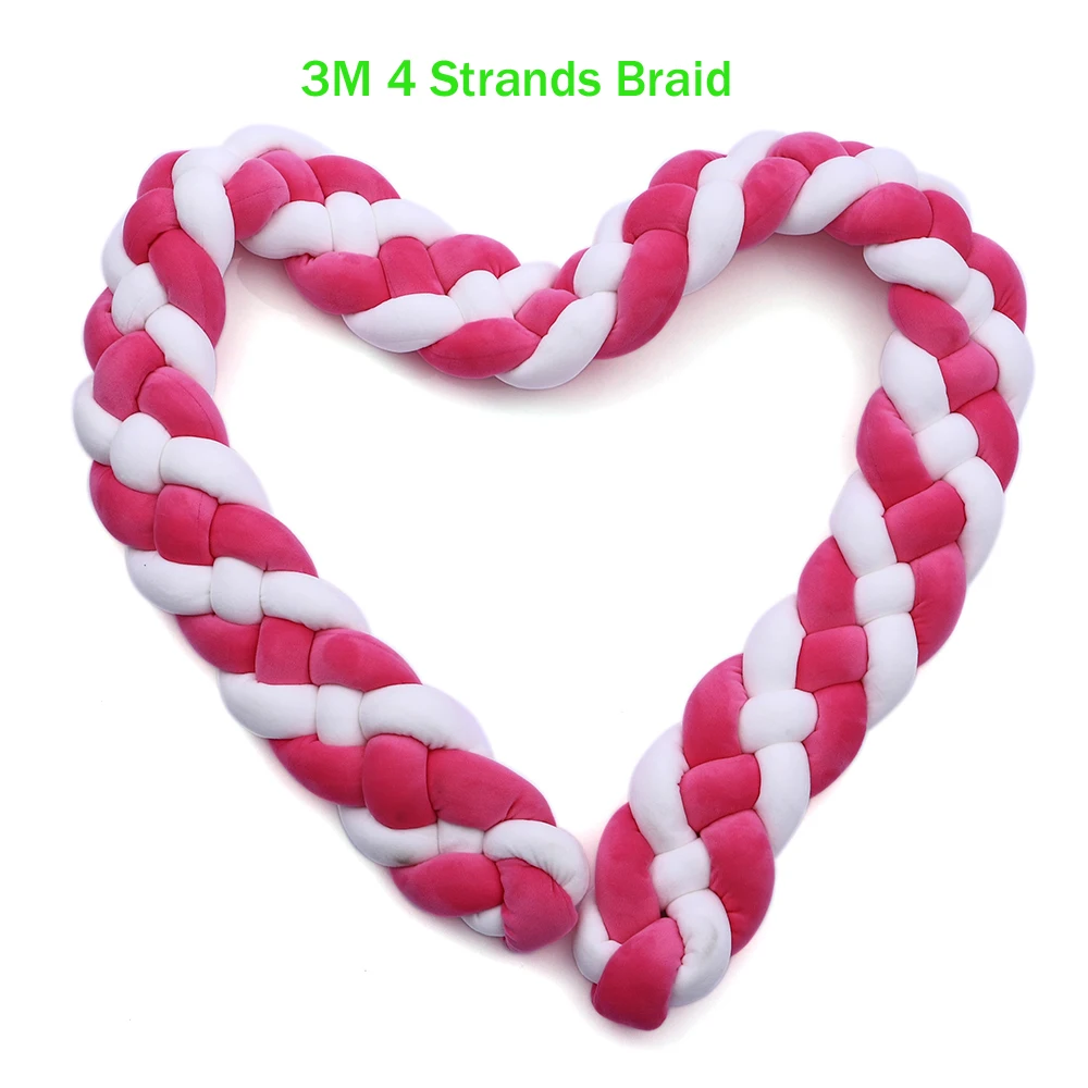 Rose Red and White 3 метра 4 нити детская кроватка бампер завязанная кровать Плетеный бампер ручной работы Подушка детская колыбель Декор защита для кроватки - Цвет: Rose Red and White