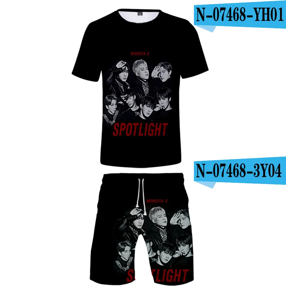 MONSTA X-Printed 3D женский/мужской комплект из двух предметов, модный летний топ+ шорты,, kpop уличная одежда - Цвет: 1