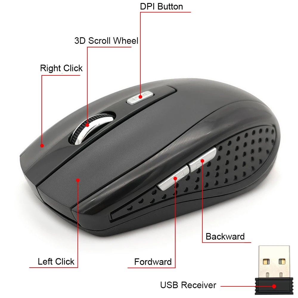 Профессиональная 2,4 GHz Беспроводная игровая мышка оптическая мышь Mause с USB Приемником Для компьютера ПК ноутбука