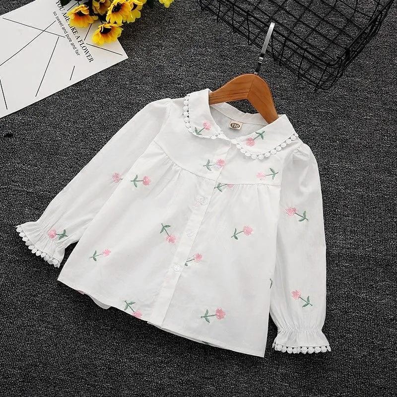 

Support Girls Long Sleeve Shirt Spring And Autumn 2019 New Style Korean-style Children White Shirt Cotton Baby Women's