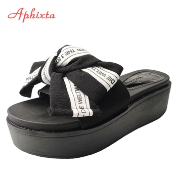 

Aphixta Flowers Platform Slippers Women Beach Wedge Heel Shoes Clog Riband Butterfly-knot Sandals Flip Flop Slides Femme