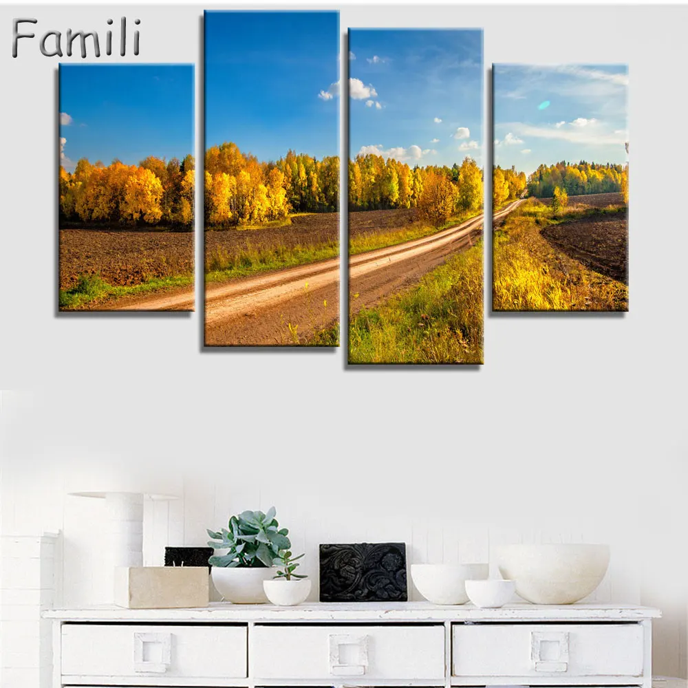 

Modular Pictures Wall Art Poster Frame Home Decor For Living Room 4 Pieces Highway Painting Canvas Print UnFramed