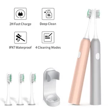 New Adult Electric Toothbrush Sonic Wave Rechargeable IPX7 Waterproof Smart Chip Teethbrush Cup Head USB Rechargeable Clear 40