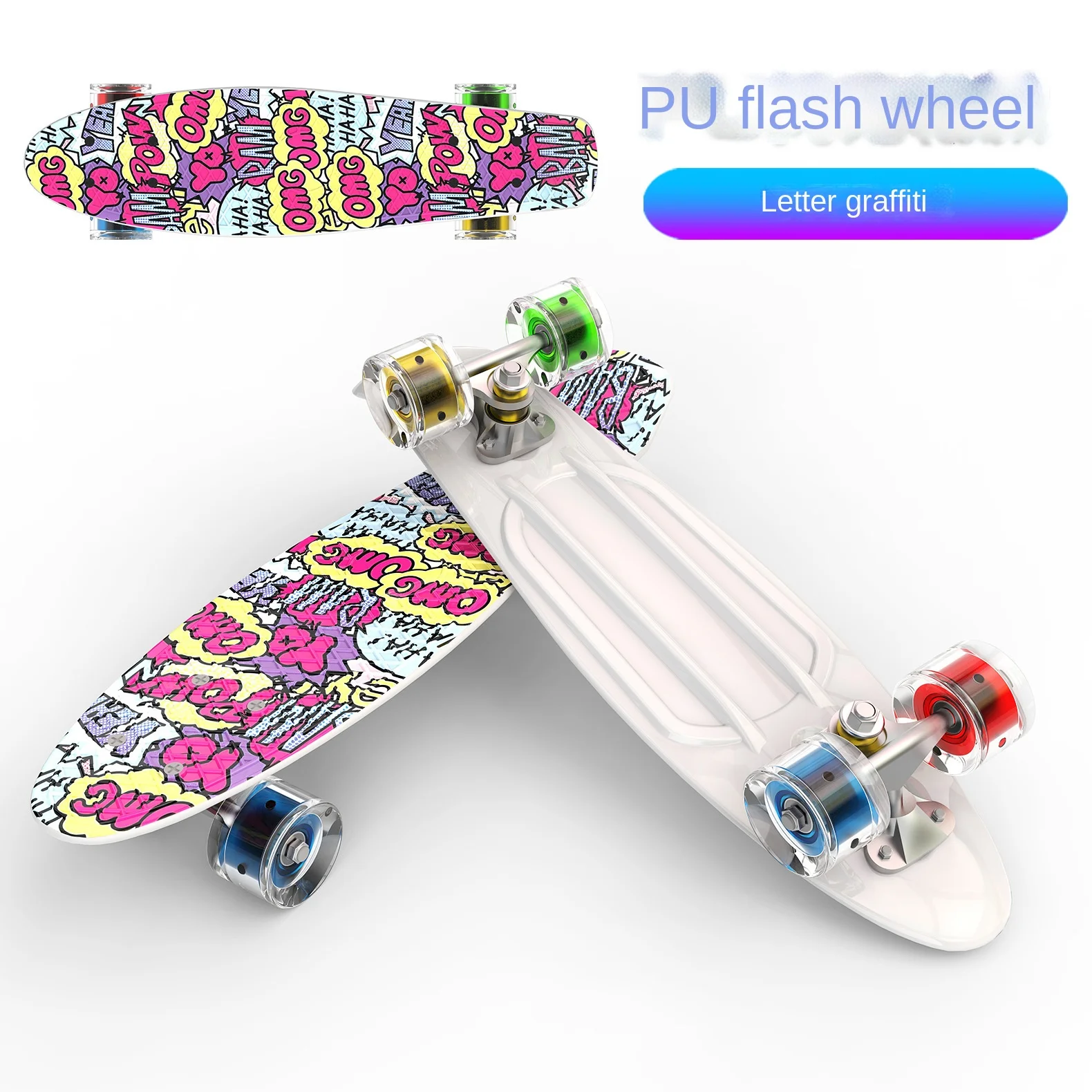 Children's Single Tilt Four-wheel Skateboard Transportation Printing Fish-shaped Board 22 Inch Fish-shaped Board Fish
