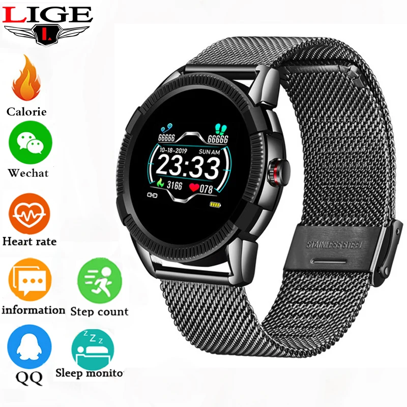 

Smart Watch LIGE Men Smart Fitness Watch heart rate blood Pressure Monitor Pedometer for Android ios Sport Smart Watch Women+BOX