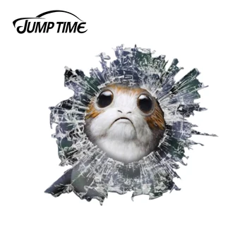 

Jump Time 13cm x 12.2cm 3D Porg window sticker Glass Slag Decal Reflective Stickers Waterproof Animal Decals