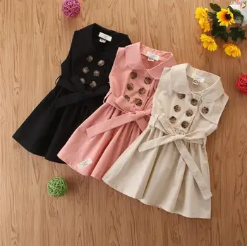 

summer girls double breasted school sleeveless dress baby girl bow cotton dresses kids clothing wholesale
