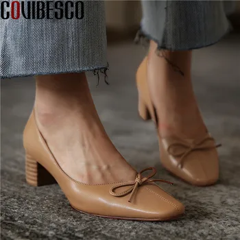 

COVIBESCO Sweet Elegant Butterfly Knot Women's Shoes Genuine Leather High Heels Pumps Autumn Newest Wedding Prom Shoes Woman