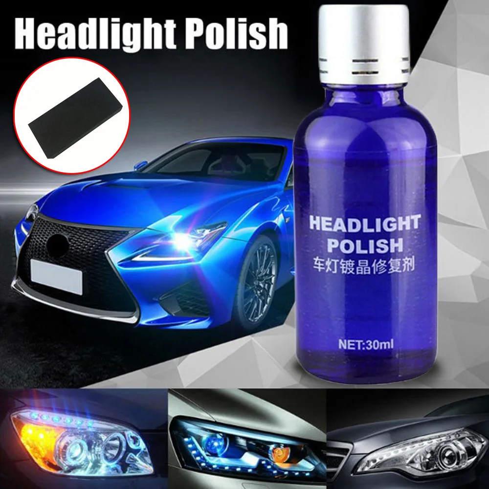 

30ml Car Headlight Polish 9H Hardness Resin Solvent Auto Len Restorer Repair Liquid Fluid Polish Cleaning Tool With Sponge