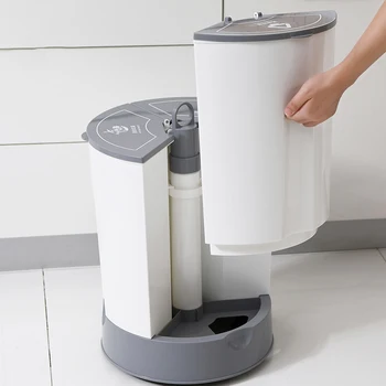 

New Round Trash Bin 3 Layer Wet Dry Garbage Classification Dustbin Multifunction Kitchen Waste Bin Rotating Wheel Bag Storage