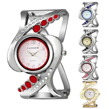 

Fashion Rhinestone Inlaid Round Dial Alloy Open Ended Strap Bangle Wrist Watch Ladies Dress Watches Gift Luxury