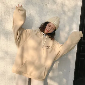 

Women's Hoodies Autumn Winter Elegant Trendy Leisure Hooded Solid Pullover Students Letter Printed Long Sleeve Ladies Sweatshirt