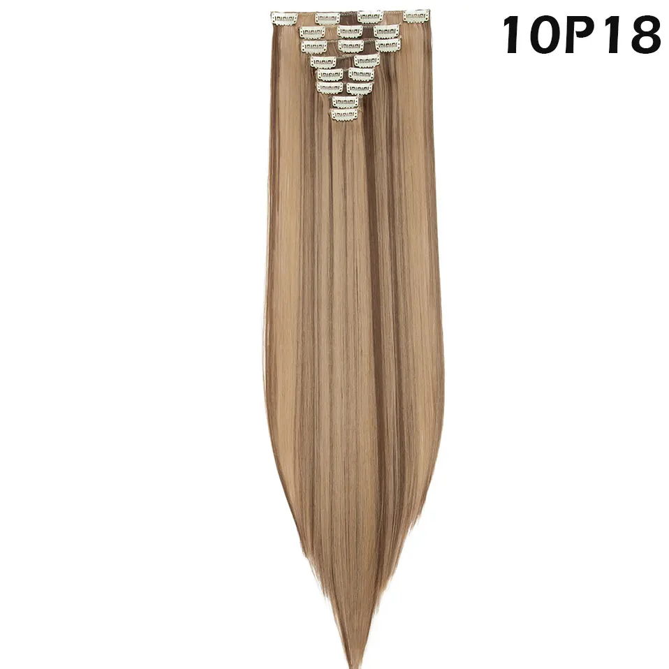 Snoilite 47 цветов 18 клипов длинные прямые заколки для наращивания волос 22 дюймов 26 дюймов волосы удлиняющие синтетические набор волос для женщин - Цвет: 10P18