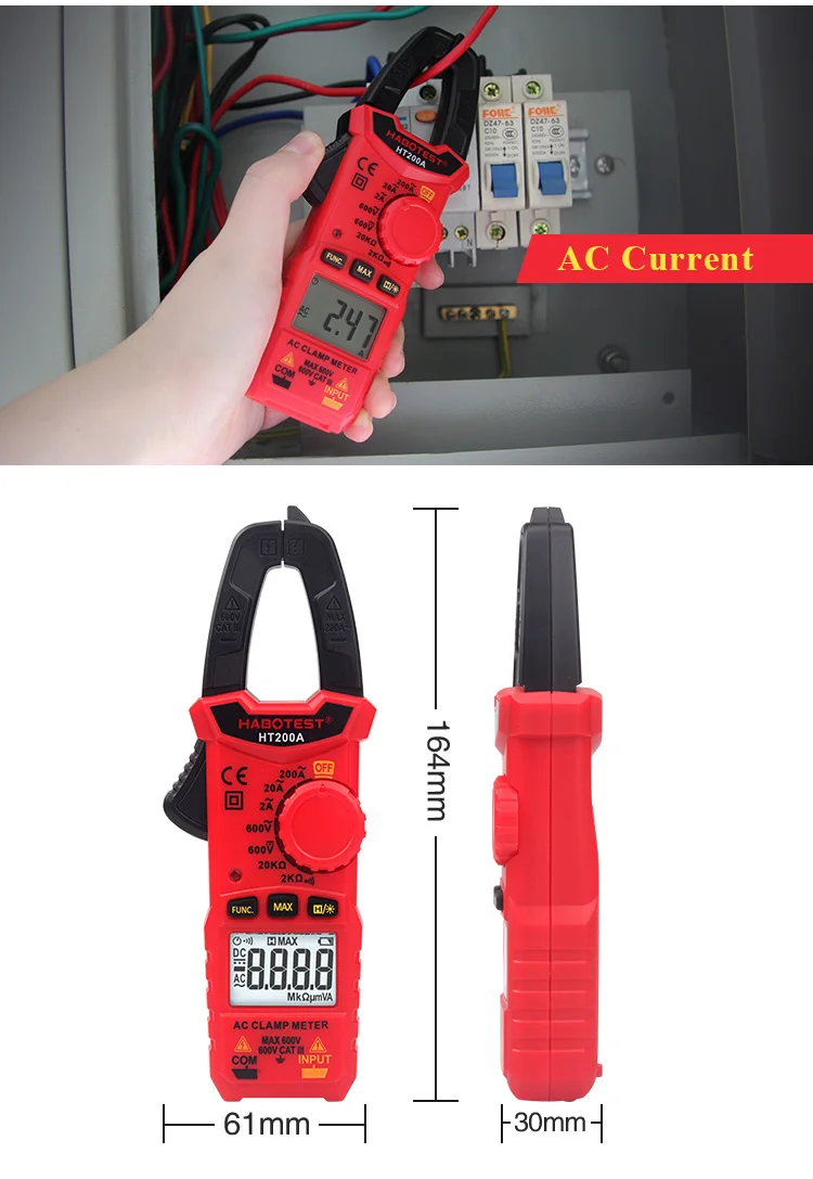 HT200A мини Цифровые токовые клещи Токоизмерительные клещи мультиметр