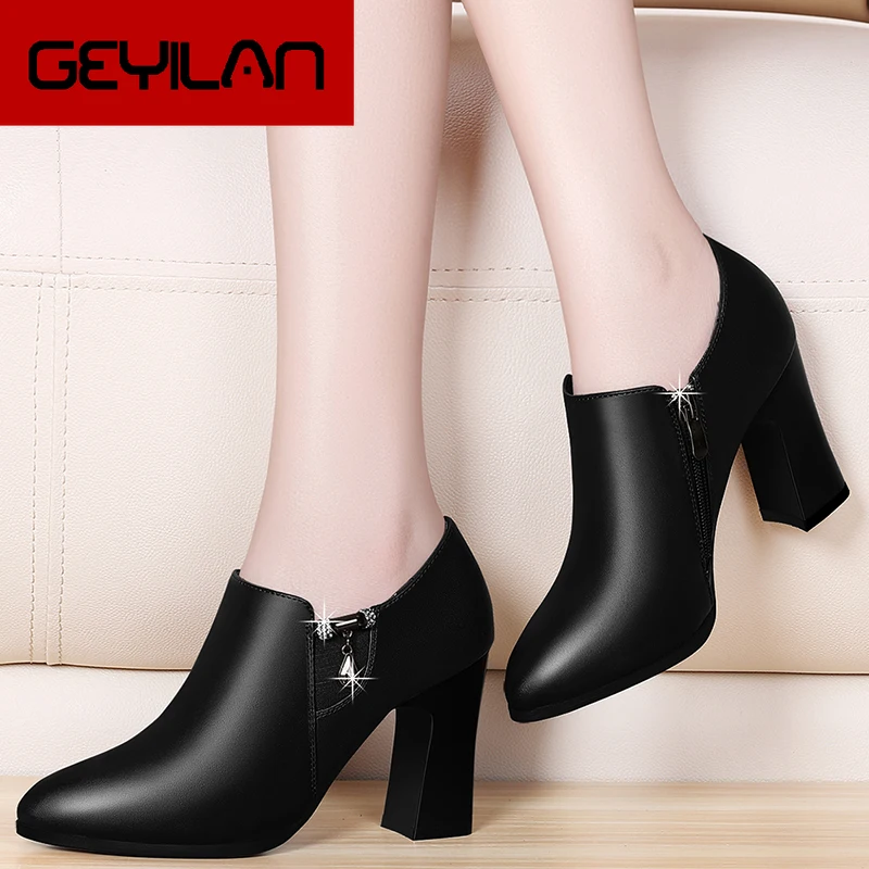 

Spring Women Dress Genuine Leather Woman High Heels Slip On Pumps Female Solid Shoes Ladies Fashion Footwear New YG-A0008