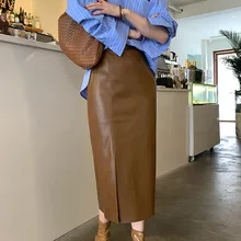 The New earth color half length leather  skirt is graceful and retro  punk skirt  high fashion