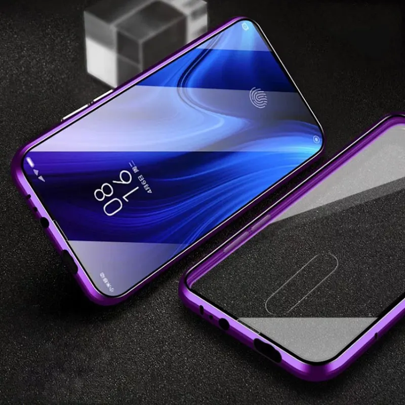 Двухсторонний Магнитный адсорбционный чехол для Redmi Note 8T 8A, закаленное стекло 360, чехол для телефона Xiaomi Redmi Note 8 7Pro, задняя крышка - Цвет: purple