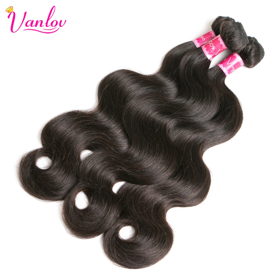 Vanlov Hair Brazilian Body Wave Hair Human Hair Weave Bundles Extension NaturalJet Black Remy 3 PcsLot Hair Bundle Deals (3)