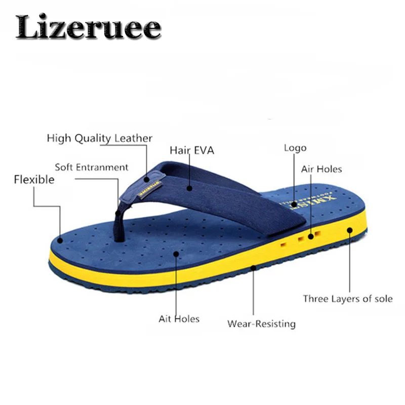 Lizeruee/летние мужские вьетнамки; большие размеры 48; повседневная обувь на плоской подошве; пляжные сандалии; мужские Нескользящие тапочки; ME521
