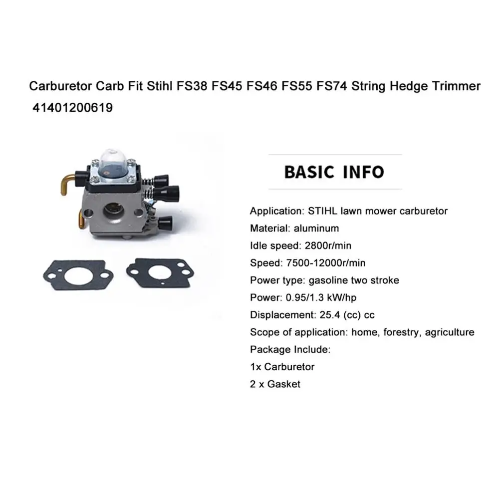 Карбюратор арматура карбюратора подходит для stihl FS38 FS45 FS46 FS55 FS74 Строка триммер для живых изгородей, OEM: 41401200619