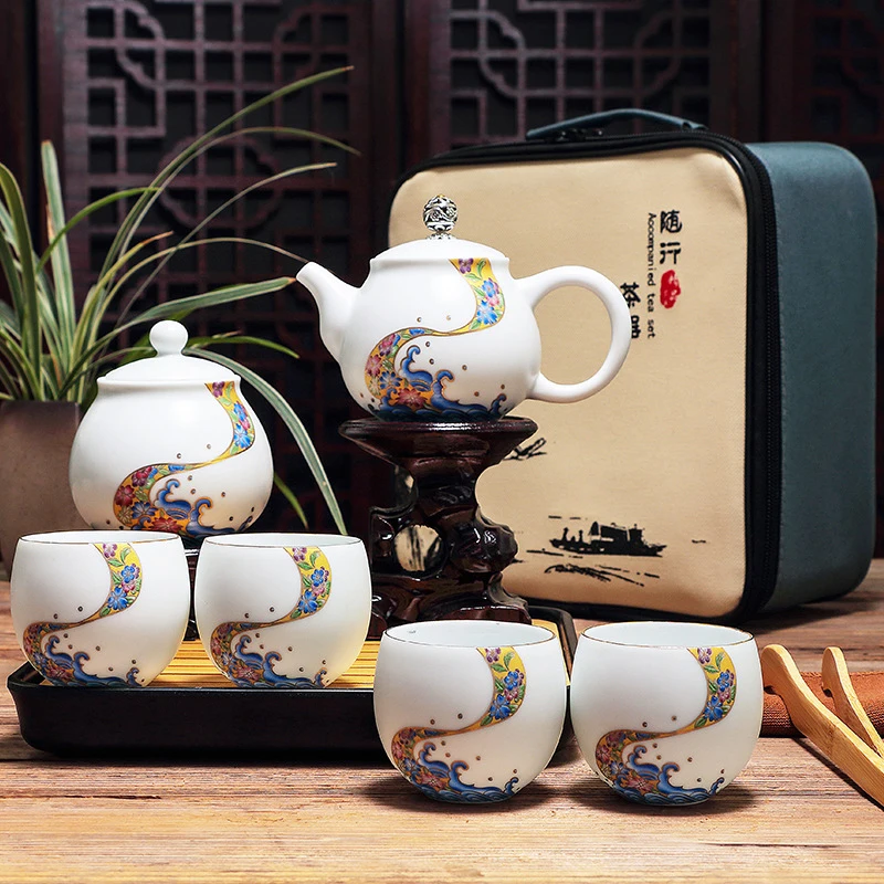 Дорожный керамический чайный набор, быстрая пассажирская чашка, бизнес, Офисная компания, чай, подарки, простой бытовой чайный набор, чайная чашка, чайная банка, чайник с - Цвет: Style D