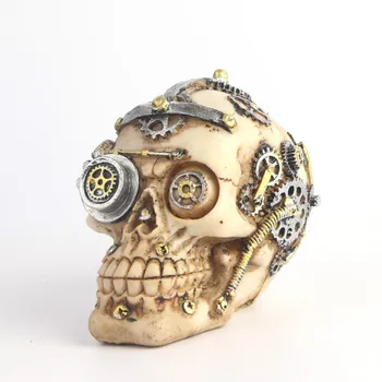 

BUF 12cm Mechanical Gear Skull Statue Resin Craft Punk Style Home Decoration Sculpture Halloween Party Decor Ornaments Gifts