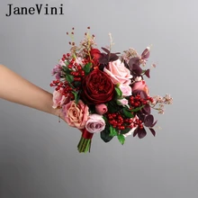 JaneVini 2020 Romantico Rosa Bouquet Da Sposa di Seta Artificiale Rose Bordeaux Sposa Bouquet di Fiori di Ortensia Accessori Da Sposa