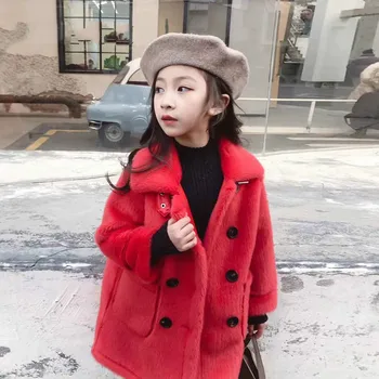 

Children Faux Fur Coat Baby Turndown Collar Thicken Warm Jacket Girls Long Overcoat 2020 Winter Kids Girls Casual Outerwear W991