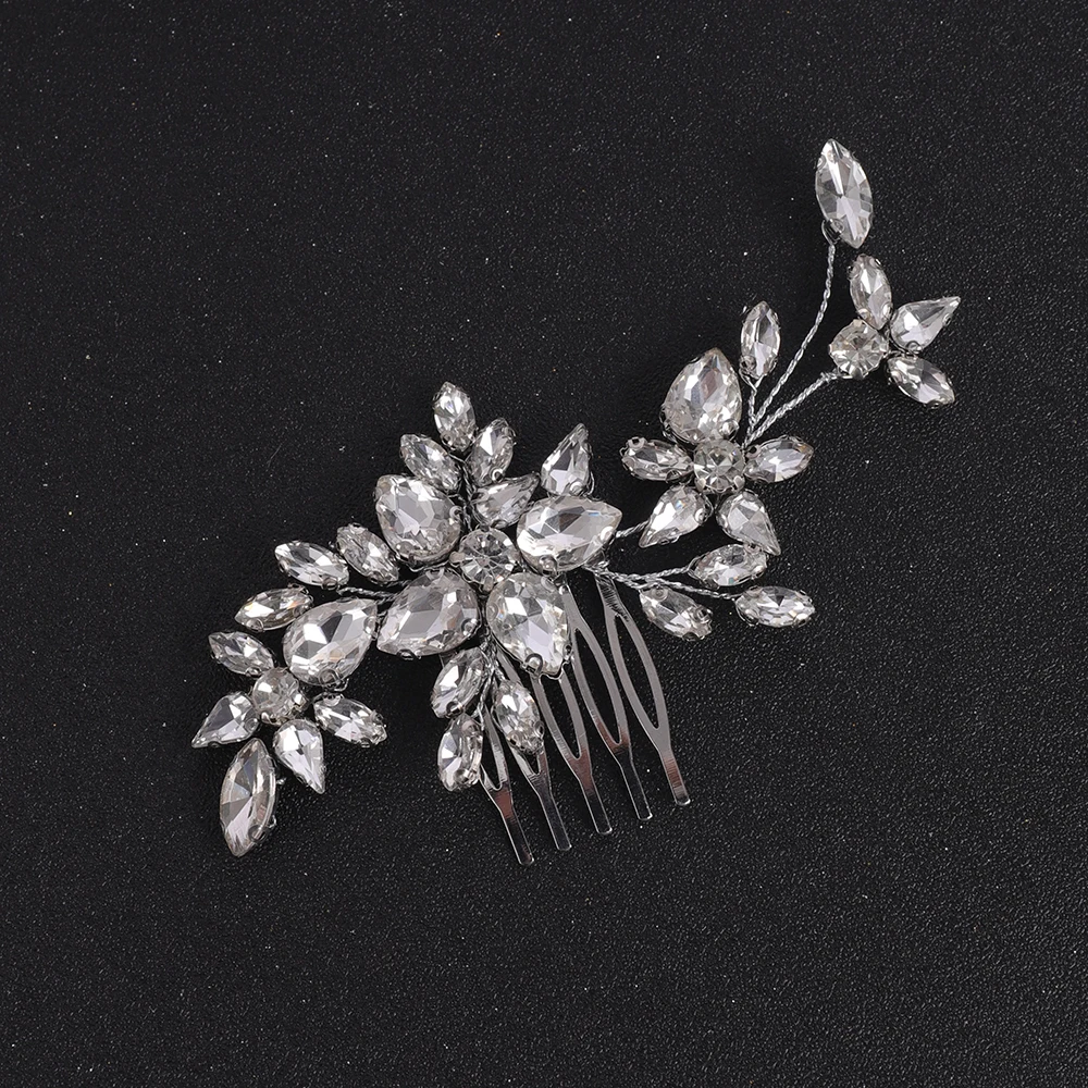 Bridal Hair Accessories Silver Handmade Rhinestone Bridal Headwear Women Hair Jewelry Luxury Hair Comb For Bride Ornaments Clip