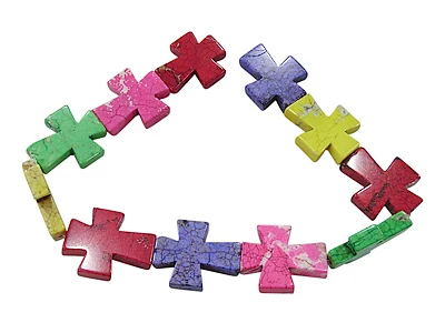 

Natural Howlite Cross Beads for Bracelet Design Strands Dyed & Heated Mixed Color 10 pcs/strand, 15.5", 6.5strands/kg