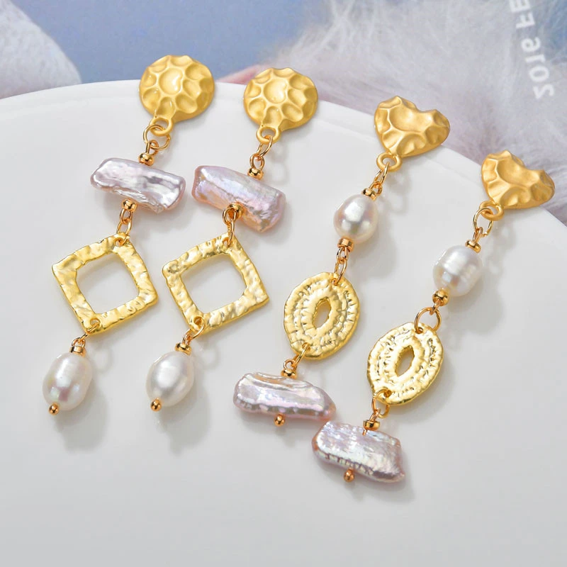 

New Environmental Alloy Heart- shaped Drop Earrings For Women Geometric Freshwater Pearls Dangle Earring Female Ear Jewelry Gift