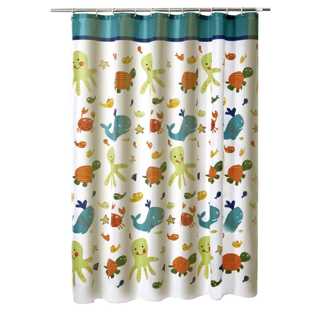

Waterproof Thicken Underwater World Bathroom Shower Curtain Polyester Mildew Proof Bath Tub Curtain with 12 pcs Hooks