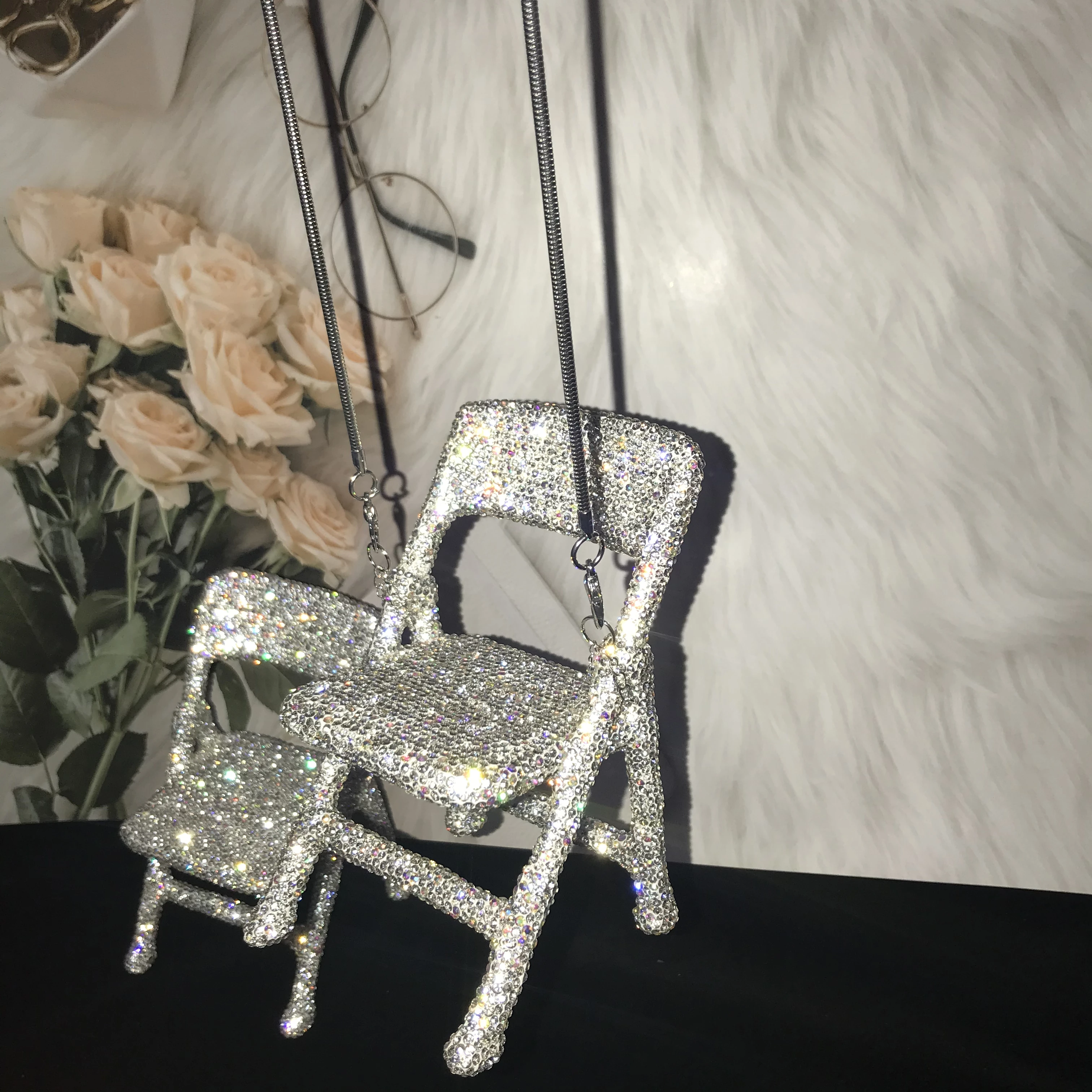 Mini Chair Bling Rhinestone Messenger Folding Chair ornament crafts desk decor for Personal Decor Desk Decor Home Accessories