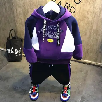 

New children's clothing boy plus velvet hooded sweater 2019 winter new children's casual loose thick pullover suit 2-6 years