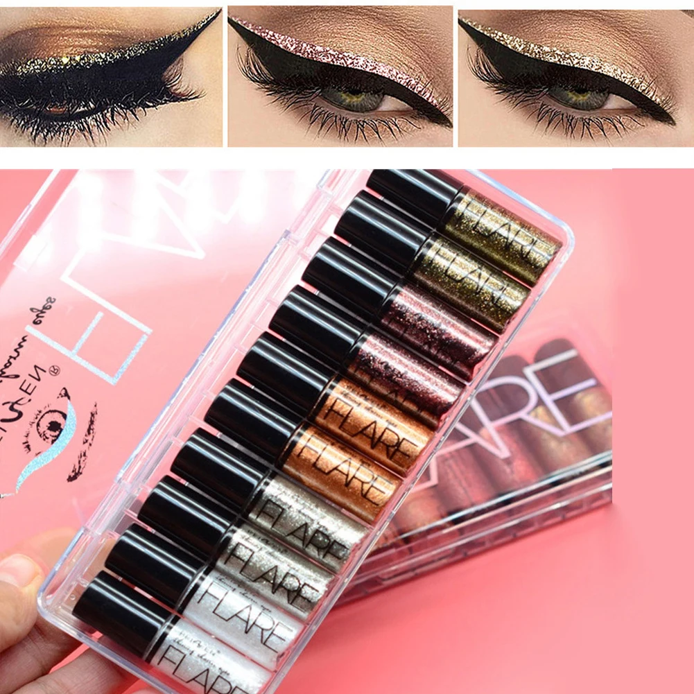 10Pcs Eyeliner Professional Makeup Silver Rose Gold Color Liquid Glitter Bling Shiny Eye Liner For Women Pigment |