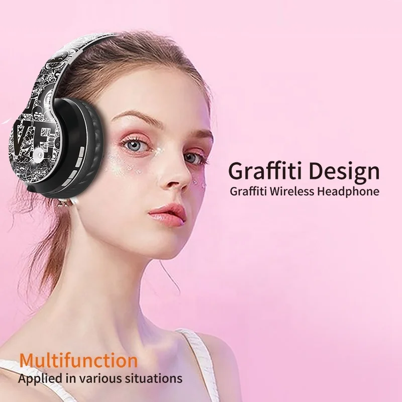 IWALK Wireless Headphones Bluetooth 5 0 Stereo Memory Card Insert Card To Play Music Earphones 2020 Youth Graffiti Skateboard
