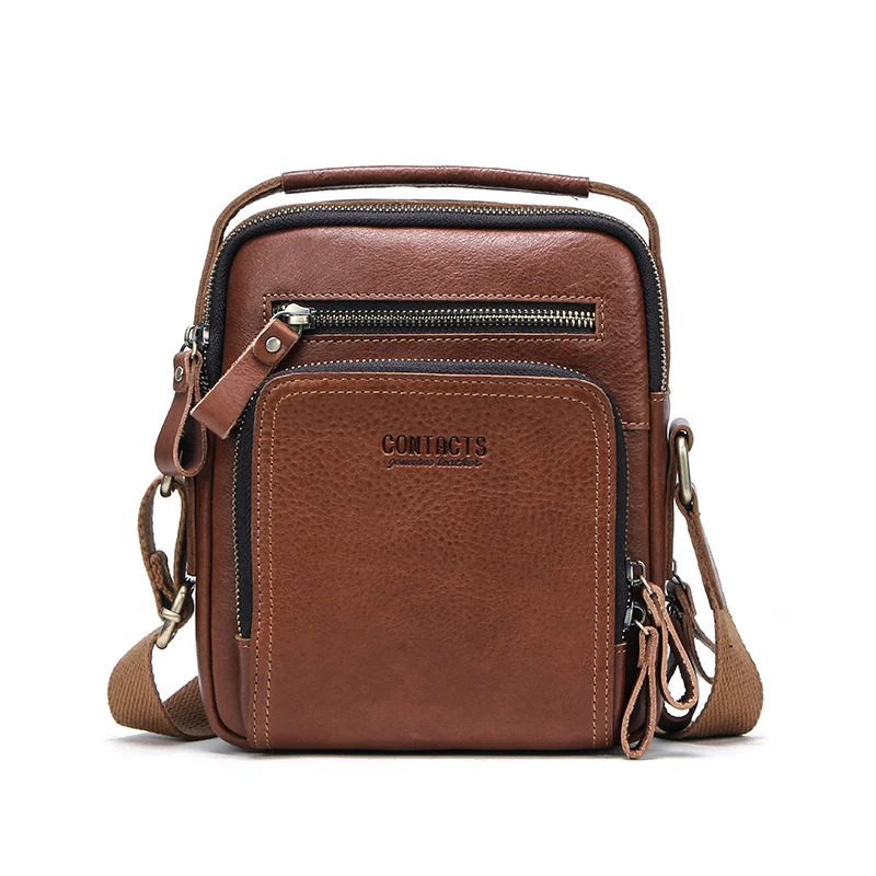 Мужской портфель небольшой вместимости из натуральной кожи, мужская сумка-мессенджер из натуральной воловьей кожи, мужская сумка через плечо для Ipad Mini, 7,9 дюймов, Sac - Цвет: Brown