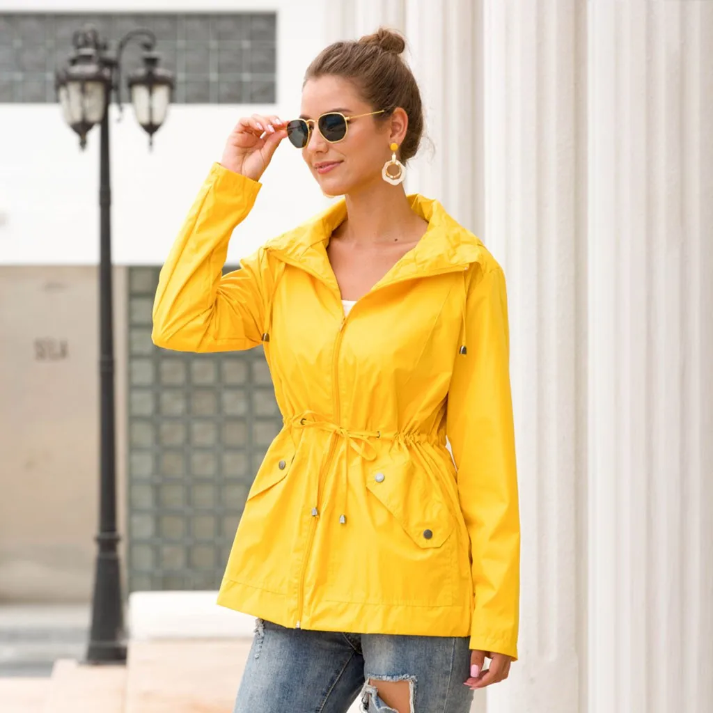 Women Waterproof Lightweight Rain Jacket Anorak Detachable Hooded Coat Autumn Winter Women Girls Oversize