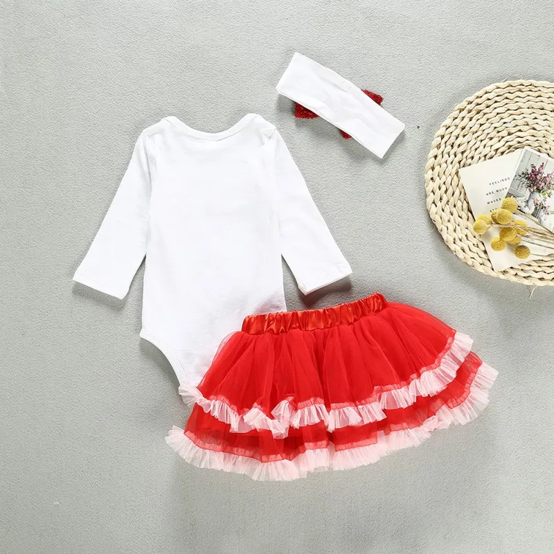 Christmas Gift 3PCS Baby Clothes Girl Long-Sleeved Rompers Skirt Headband Baby Girl Holiday Clothes Set