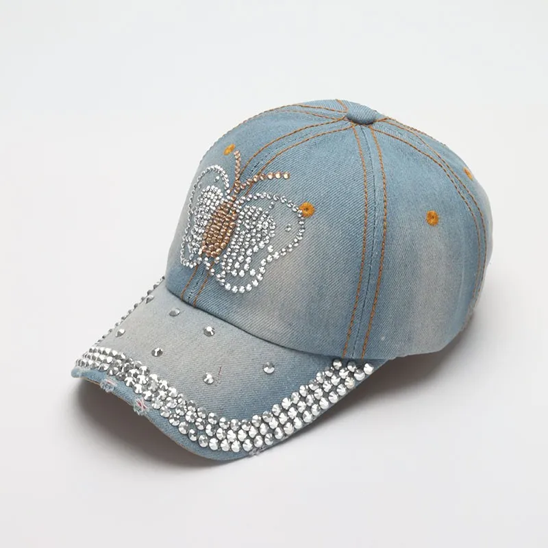 Women's Baseball Cap Shiny Butterfly Pattern Denim Cloth Snapback Hats For Women Summer Autumn Casual Gorras Adjustable New