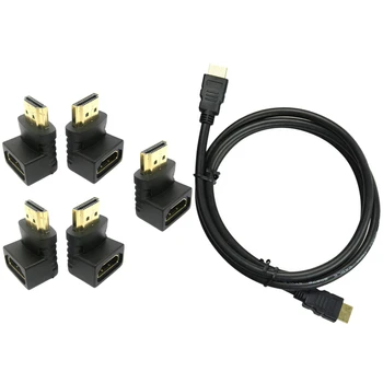 

3Meter Pro HDMI V1.4A HD High Speed 4K 2160P 3D Lead Cable - Black with 5 Pack HDMI 90 Degree Degree Right Angle Adapter