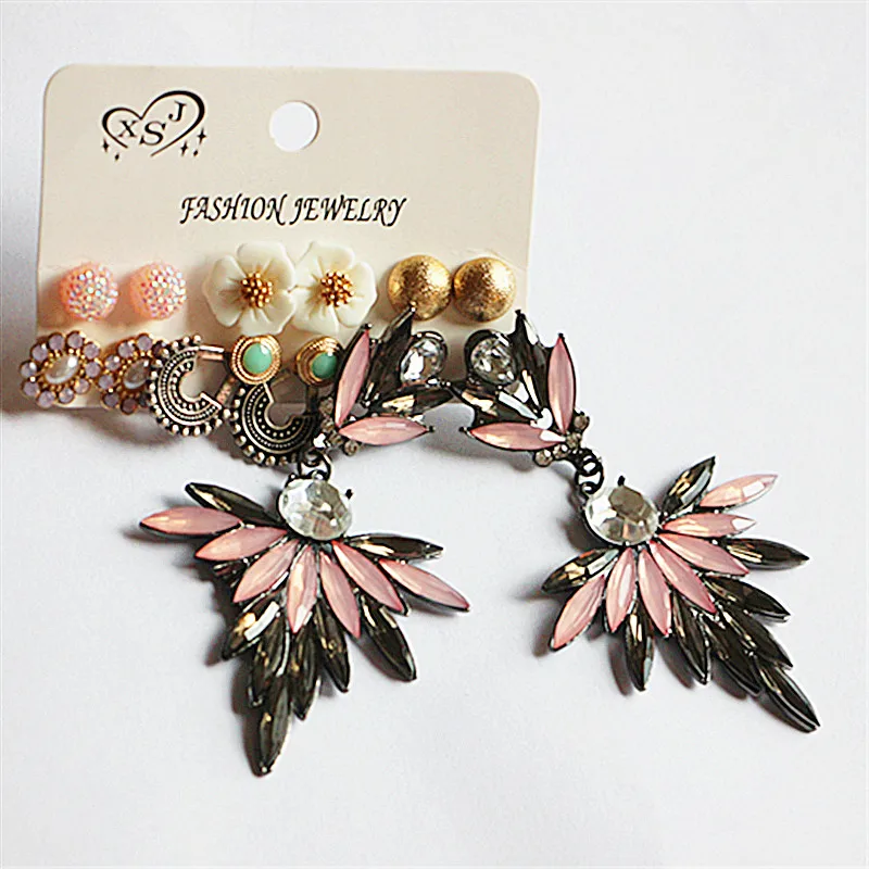 

New fashion women jewelry wholesale ladies party pearl pink Bohemian style mix-and-match gorgeous 6pairs /set earrings gift