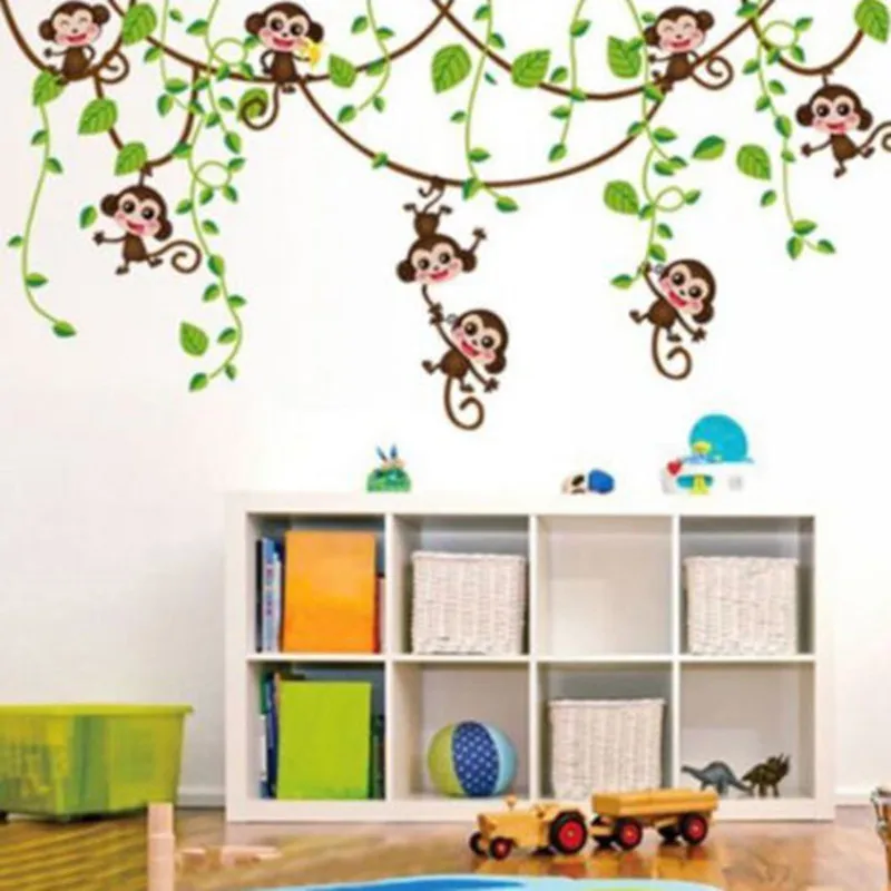 3d Домашний детский Декор, настенные бумажные наклейки для украшения комнаты, спальни, Съемные Виниловые джунгли, Детская обезьяна, Хогар модерно, постер для дома