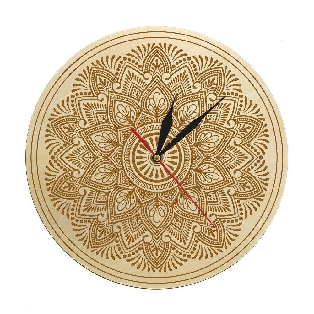 Mandala Flower Pattern Good Mood Wooden Wall Clock Meditation
