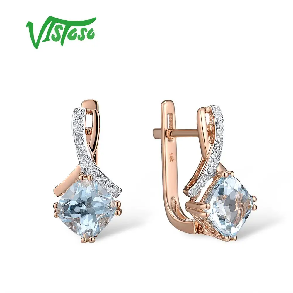 VISTOSO золотые серьги для женщин подлинные 14K 585 розовое золото Сияющий гранат