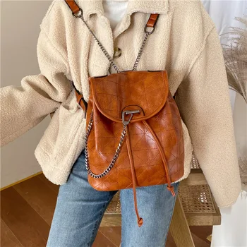 

Bag Women's 2020 New Style Women's Pull-belt Bucket Backpack Retro WOMEN'S PU Backpack