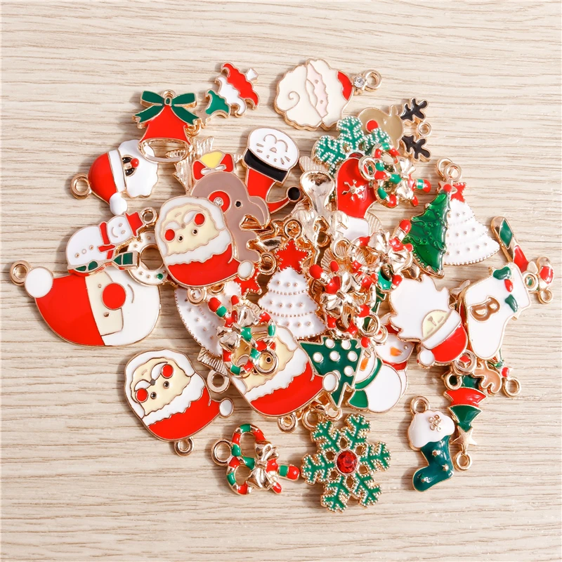19x Eamel Christmas Tree Santa Claus Bells Reindeer Charms DIY Pendant Bracelet 