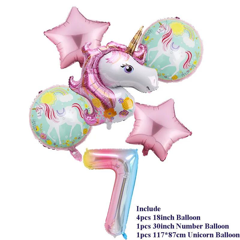 6pcs/lot Unicorn Balloon Rainbow Gradient 32 inch Number 1 2 3 4 5 6Th Boy and Girl Birthday Wedding Party Balloons Decorations - Цвет: 7